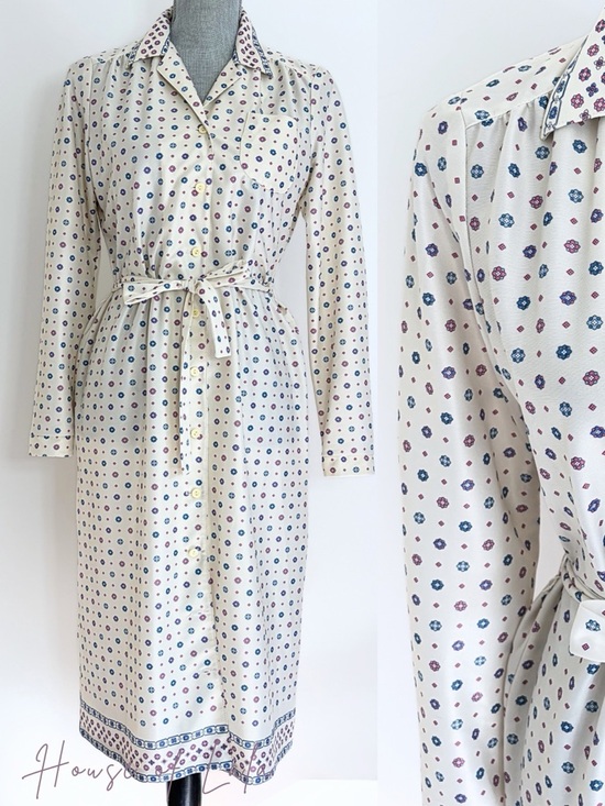 Vintage Dresses & Skirts - Vintage Floral Day Dress. Button Down Cottage Core Long Sleeve Casual Dress